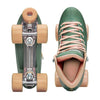 high top retro forest green roller skates, cream laces, cream wheels