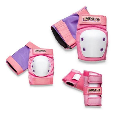 kids junior skate protective padding knee pads elbow pads wrist guards pink purple'Impala' white caps