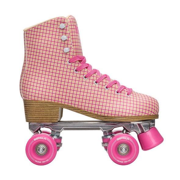 pink cream tarten artistic hightop retro roller skate, pink outdoor 82a wheels, pink laces toestops 'Impala Rollerskates''