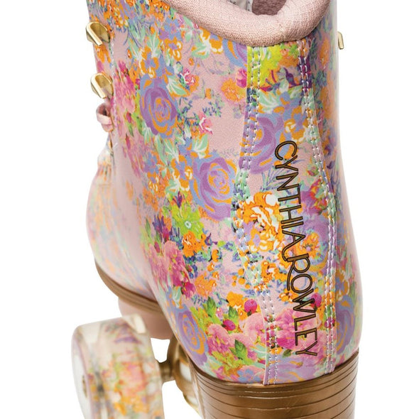 'Cynthia Rowley' high top retro cream floral roller skates, floral  laces, floral wheels