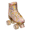high top retro cream floral roller skates, floral  laces, floral wheels