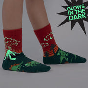 KID ARING CREW SOCK WITH GLOW IN THE DARK VOLCANO AND DINOSAURS