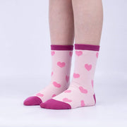 LIGHT PINK CREW SOCKS WITH DARK PINK HEART 