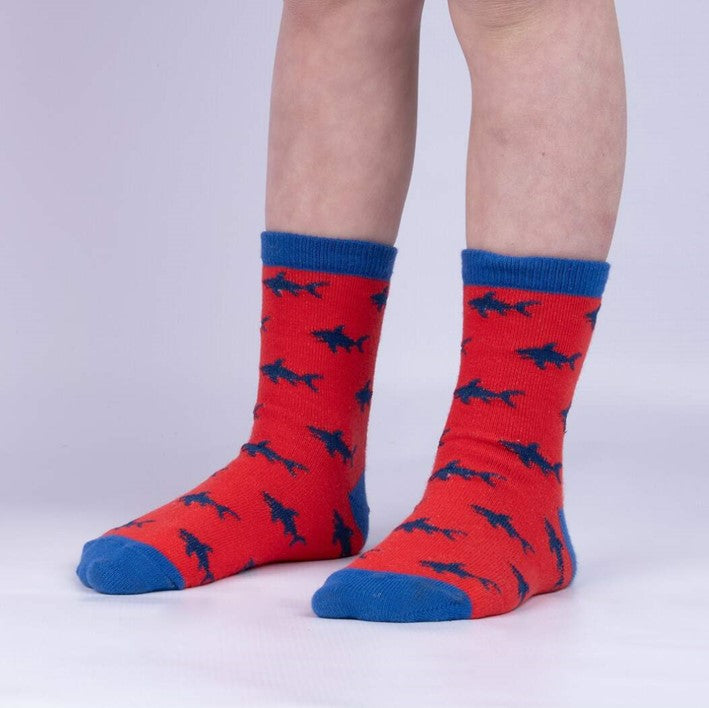 RED BLUE CREW SOCK WITH SHARKS