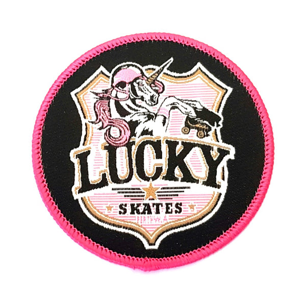 pink lucky skates logo patch 