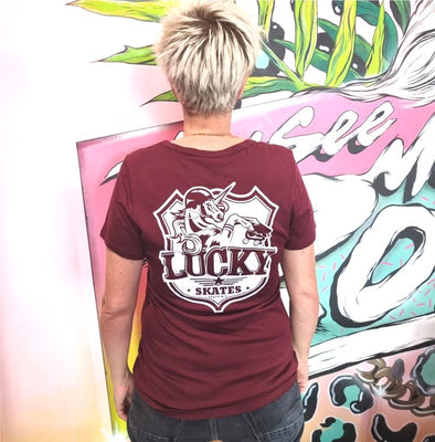 MARROON LUCKY SKATES TEE WITH SCOOP NECK 