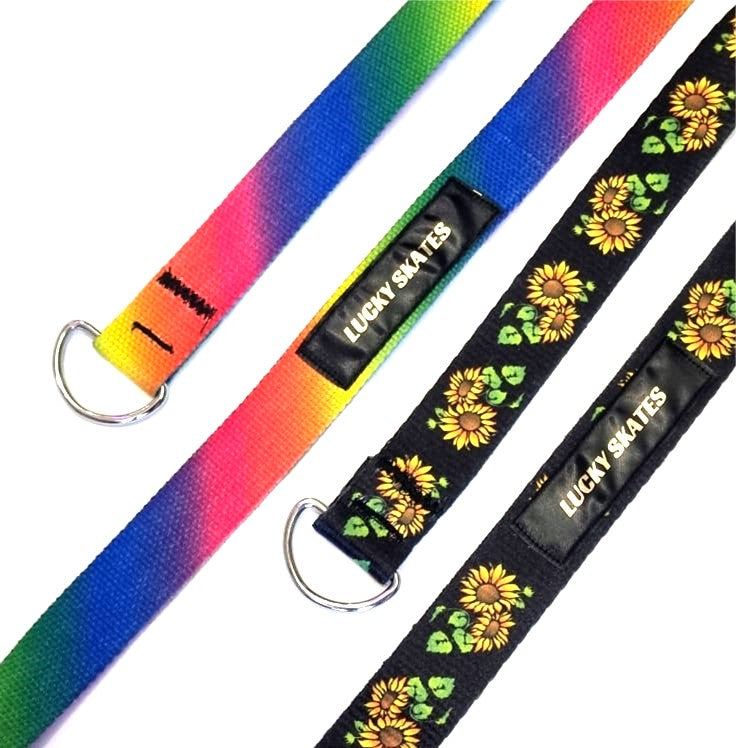 skate strap, rainbow, sunflower strap 'Lucky skates' label 