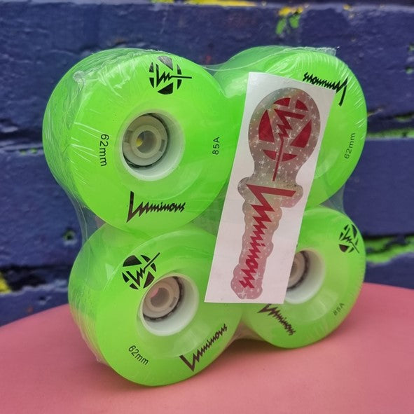 Luminous Light Up Quad Wheels Green 85A - 4 pack - Lucky Skates