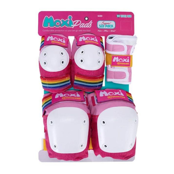 pink with rainbow straps knee pads, elbow pads, wrist guards