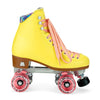 hightop artistic retro roller skates, yellow boot, pink laces wheels