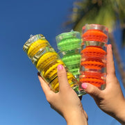 yellow, green and orange moxi gummy outdoor wheels  