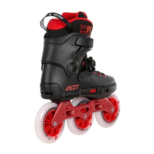 black red inline tri skates 110mm spinner wheels