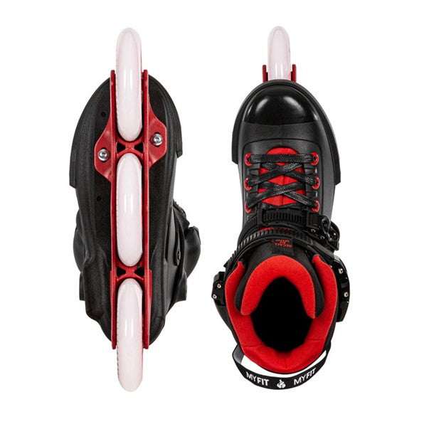 black red inline tri skates 110mm spinner wheels