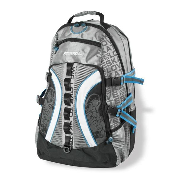 grey blue powerslide inline skate backpack 