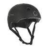 matt black skate helmet with grey logo 
