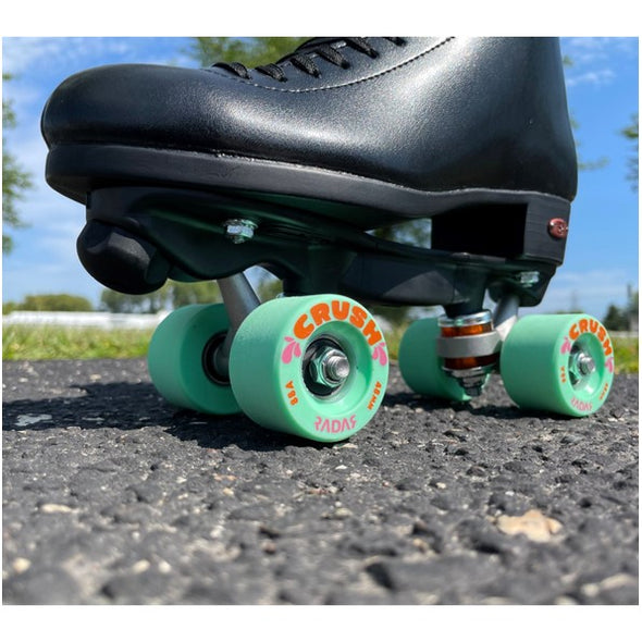 small radar crush jam skating wheels 88a 48mm mint green  on r3 skates 