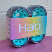 teal aqua rollerskate wheel with black nylon hub 