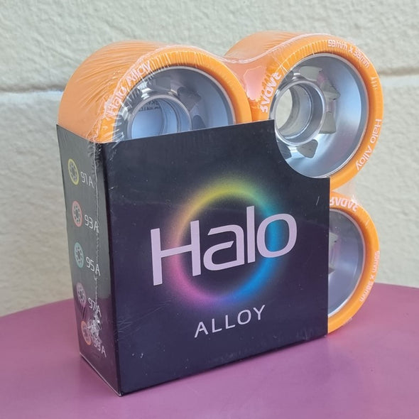 orange rollerskate wheel with alloy hub 