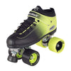 black yellow fluro ombre sneaker speed roller derby quad roller skates, black yellow wheels, adjustable toe stops  