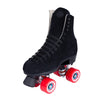 black suede high top riedell roller skate with bolt on toe stop red energy outdoor wheels 