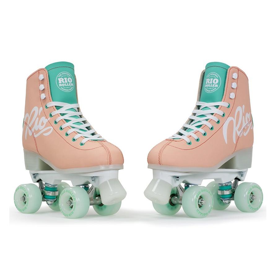 Rio Roller Script Peach and Green Roller Skates - Lucky Skates