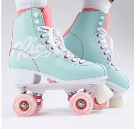 Rio Roller Script Teal and Coral Roller Skates