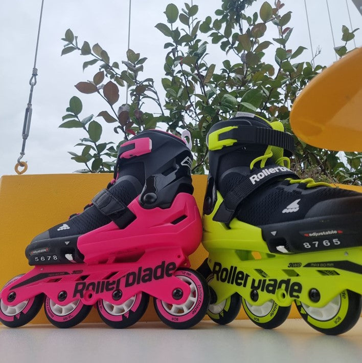 kids microblade rollerblade pink neon green skates