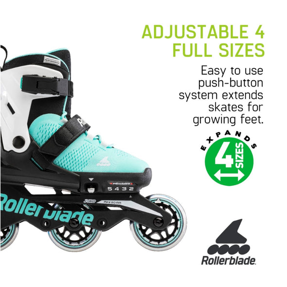 Kids Adjustable Rollerblade Microblade 3WD Aqua Inline Skates