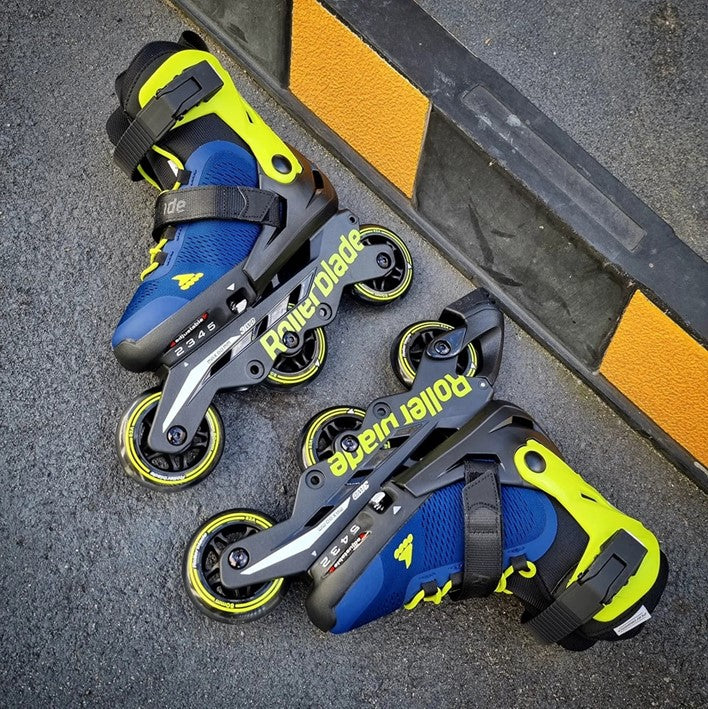 Kids Adjustable Rollerblade Microblade 3WD Blue/Lime Inline Skates - Lucky Skates