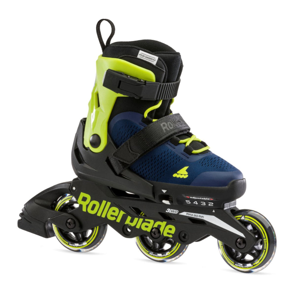 Kids Adjustable Rollerblade Microblade 3WD Blue/Lime Inline Skates - Lucky Skates