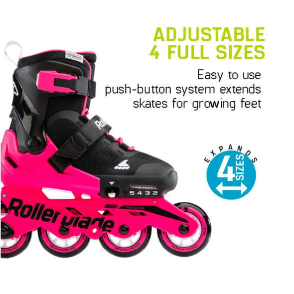 Kids Adjustable Rollerblade Microblade Neon Pink Inline Skates