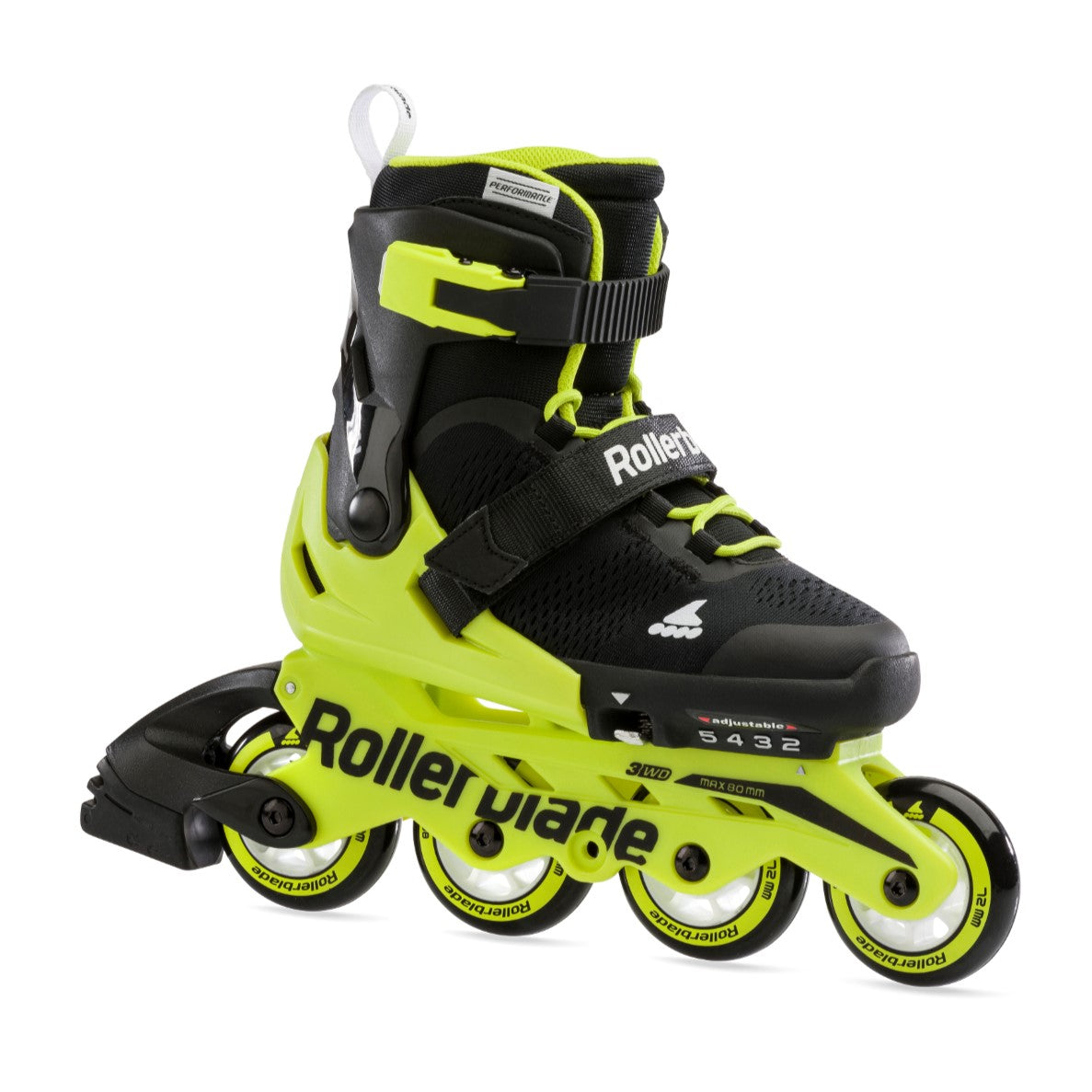 kids inline rollerblade neon yellow black  72mm 