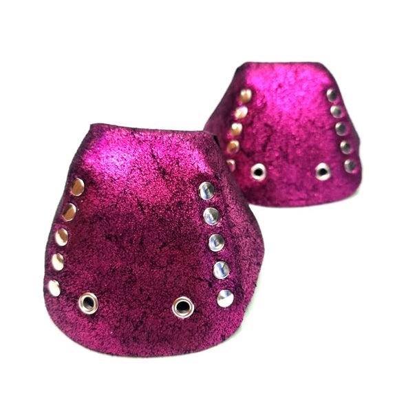 metallic fuschia pink glitter toe guard protectors with silver studs
