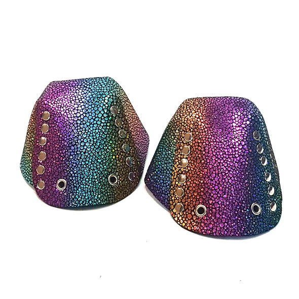 rainbow metallic multi-coloured toe guard protectors with silver studs