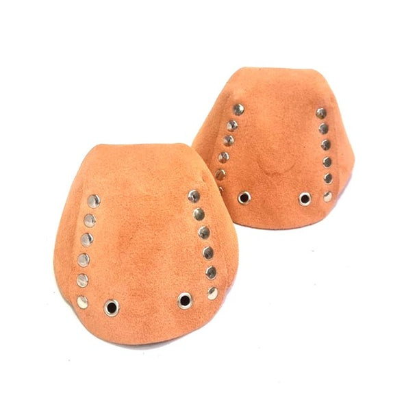 peach suede toe guard protectors with silver studs