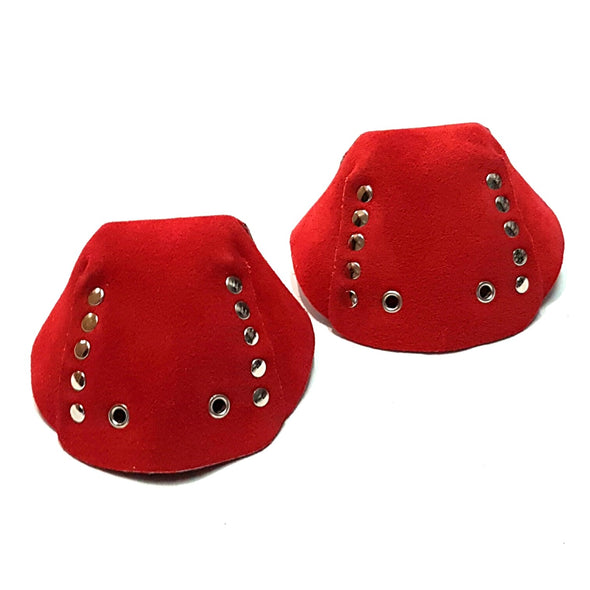 red poppy leather suede toe guard protectors with silver studs