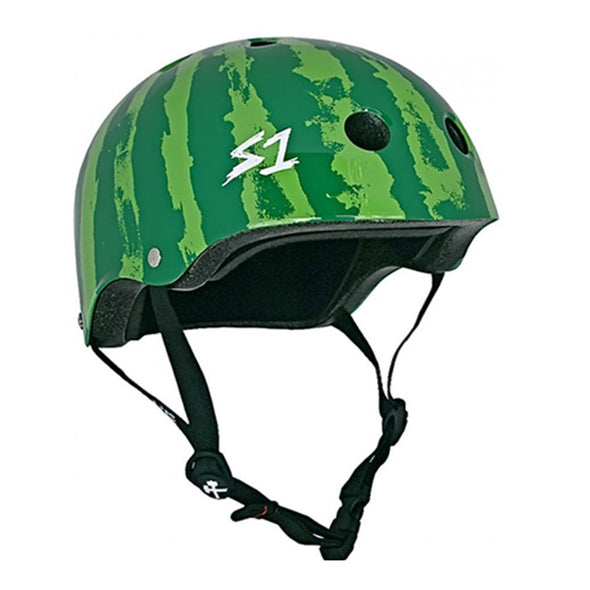 two tone green watermelon patterned skate helmet 
