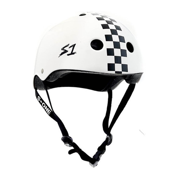 S-One Mega Lifer Skate Helmet White Gloss Checkers - Certified - Lucky Skates