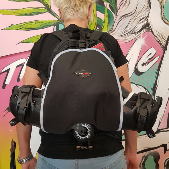 black small inline backpack to hold skates