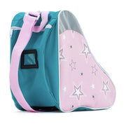 BACK VIEW OF PINK TEAL STAR PATTERN SFR SHOULDER CARRY SKATE BAG