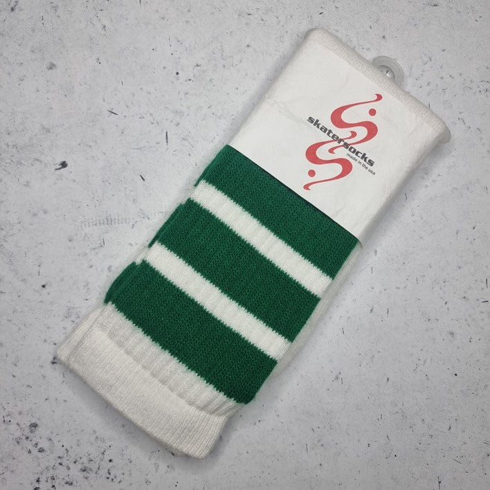 SKATER TUBE SOCKS WHITE WITH GREEN LINES 