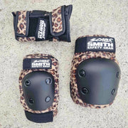 leopard print kids junior padding set knee pads elbow pads and wrist guards 