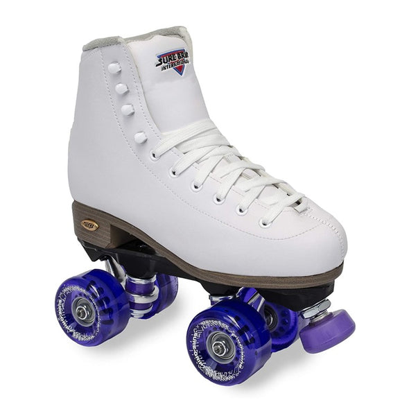 white high top roller skate with outdoor suregrip motion wheels 