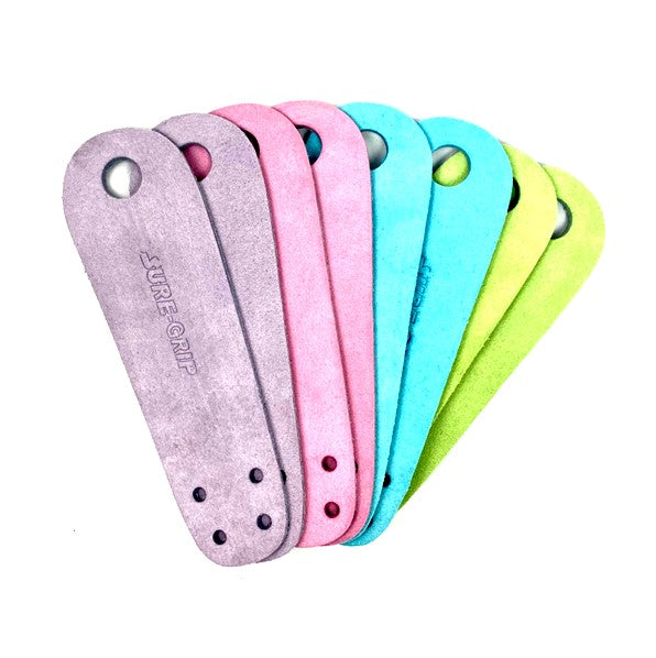 suede toe guard protectors, purple, pink, teal, honeydew green 