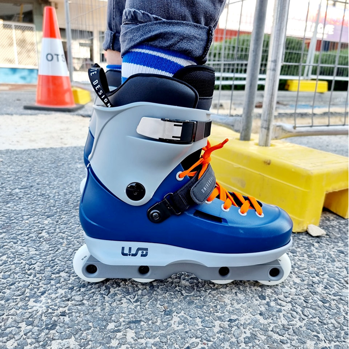 usd sway blue grey orange aggressive inline skates 