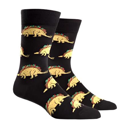 BLACK CREW SOCK WITH TACO DINOSAURS