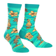 TEAL CREW SOCK WITH TIKI HAWAII PATTERN