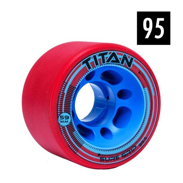 skate wheels indoor titan 95a red with blue hub 