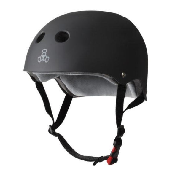 matt black rubber helmet with grey liner 