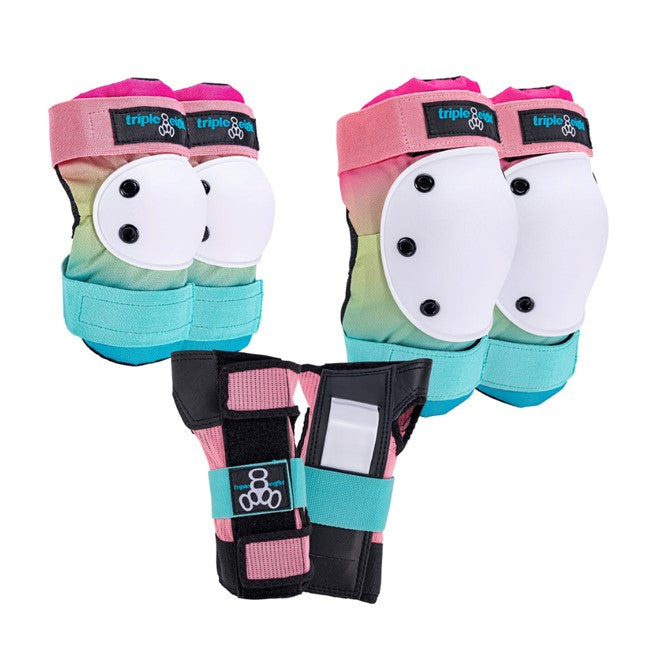 ombre pastel pink teal yellow, knee pads, wrist guards, knee pads 